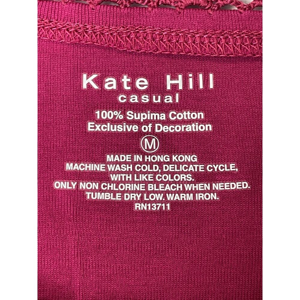 Kate Hill Shirt Womens Medium Pink Supima Cotton Lace‎ Trim Tank Top Sleeveless - Picture 6 of 7